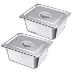 Madopvarmere>Rustfri Dampbakker, 1/2 Størrelse x 148mm, Bord-Dampbakker til Hotel, Anti-Jam, Genanvendelig Cateringopbevaring, 2-pak
