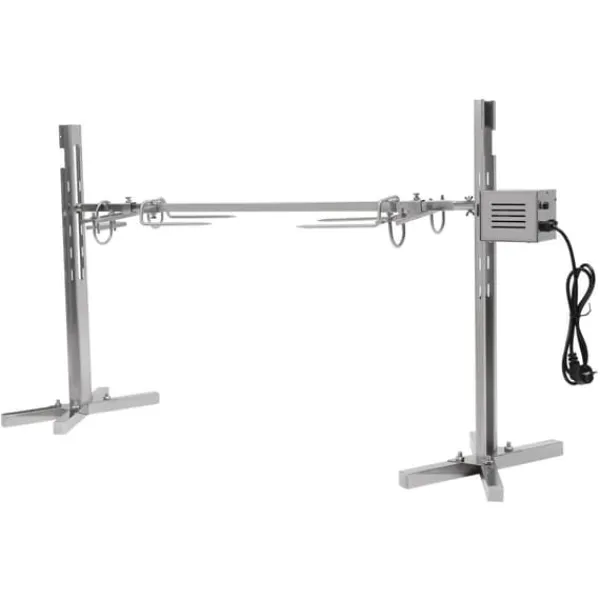 Grill-Ovne & Ovn Med Roterende Stegespyd>Rustfri pattegrisegrill, elektrisk rotisserie med motor, spyd med kødgafler, 220 V, sølv
