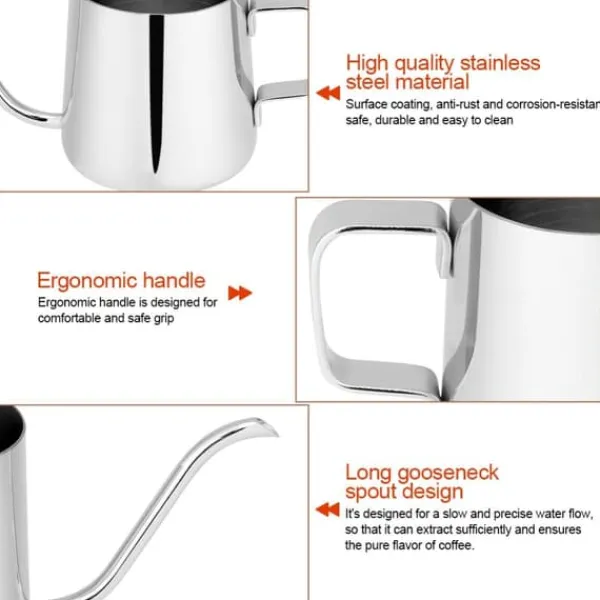 Kaffe- & Tekander>Rustfri Stål Dryp Kaffekande Lang Svanehals Tud Kedel Kop Teværktøj (Sølv 250ml)