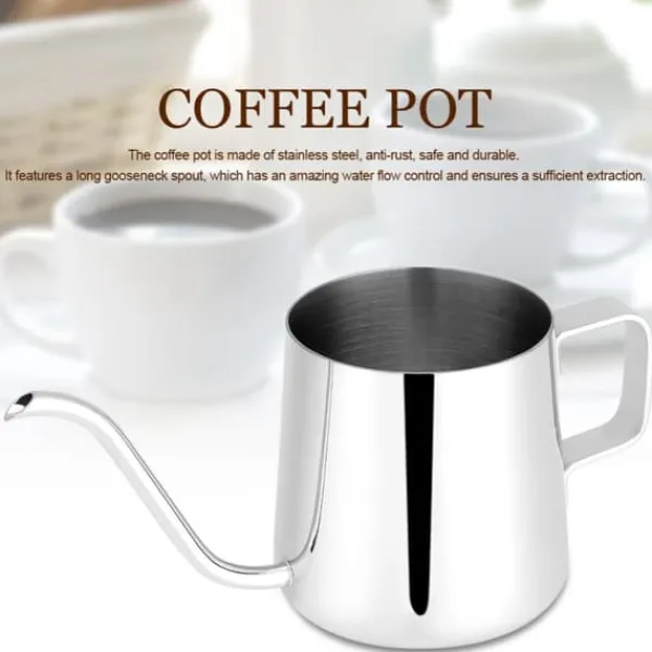Kaffe- & Tekander>Rustfri Stål Dryp Kaffekande Lang Svanehals Tud Kedel Kop Teværktøj (Sølv 250ml)