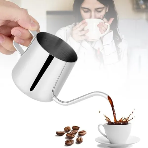 Kaffe- & Tekander>Rustfri Stål Dryp Kaffekande Lang Svanehals Tud Kedel Kop Teværktøj (Sølv 250ml)