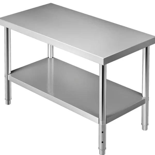 Madopvarmere>Rustfrit stål arbejdsbord, 48 x 24 x 34 tommer, 550 lbs kapacitet. Holdbart metal med justerbar hylde - ideelt til køkken, restaurant og garage.