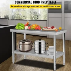 Madopvarmere>Rustfrit stål arbejdsbord, 48 x 24 x 34 tommer, 550 lbs kapacitet. Holdbart metal med justerbar hylde - ideelt til køkken, restaurant og garage.