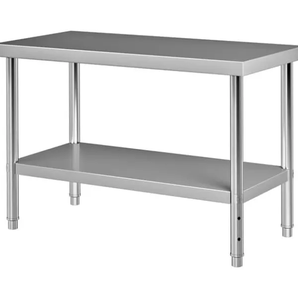 Madopvarmere>Rustfrit stål arbejdsbord, 48 x 24 x 34 tommer, 550 lbs kapacitet. Holdbart metal med justerbar hylde - ideelt til køkken, restaurant og garage.