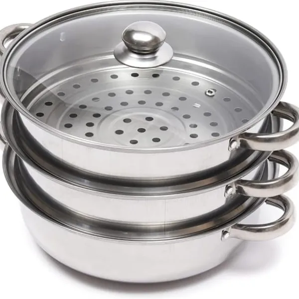 Rustfrit Stål Dampgryde, 3-Lags Design, Kompatibel med Alle Komfurer, Holdbart Glaslåg Discount