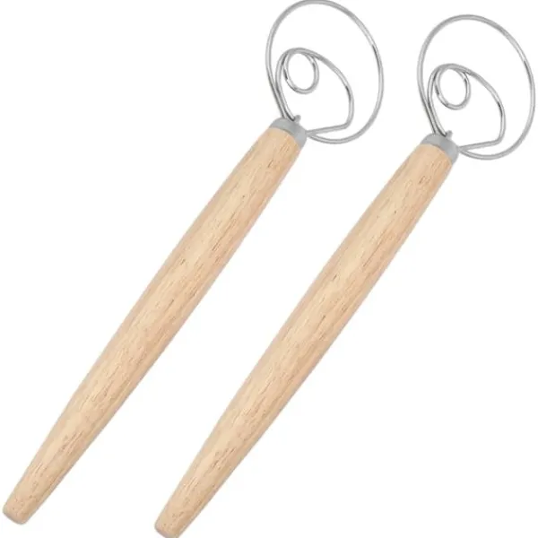 Mørdejsblander>Rustfrit stål dejblander - 2 stk., egetræshåndtag - Køkkentilbehør