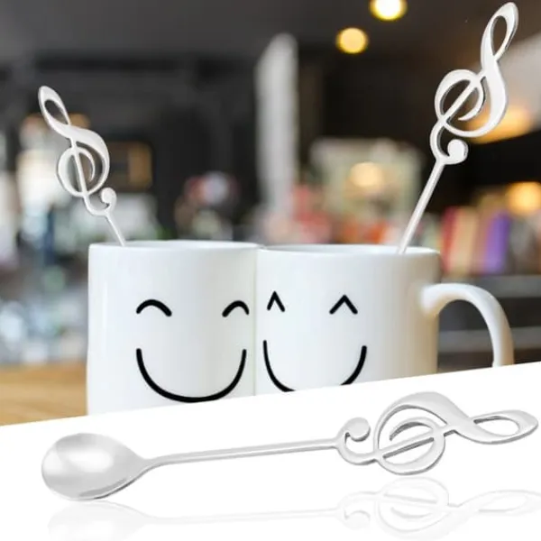 Bestik>Rustfrit stål dessertske med musikalske noder og kaffe-drikkeskeer (sølv)