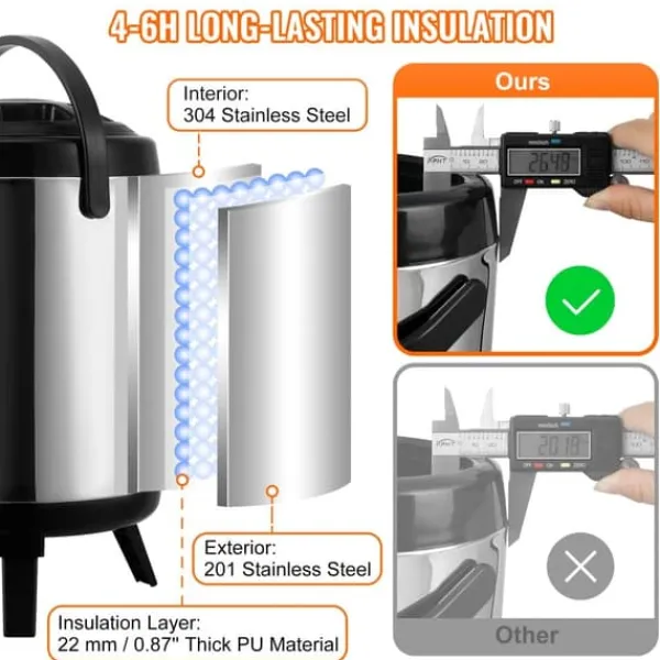 Rustfrit stål drikkevaredispenser, 1,5 gallon (6 liter), termisk servering til varme og kolde drikke. Fødevaregodkendt til te, kaffe og vand. Online
