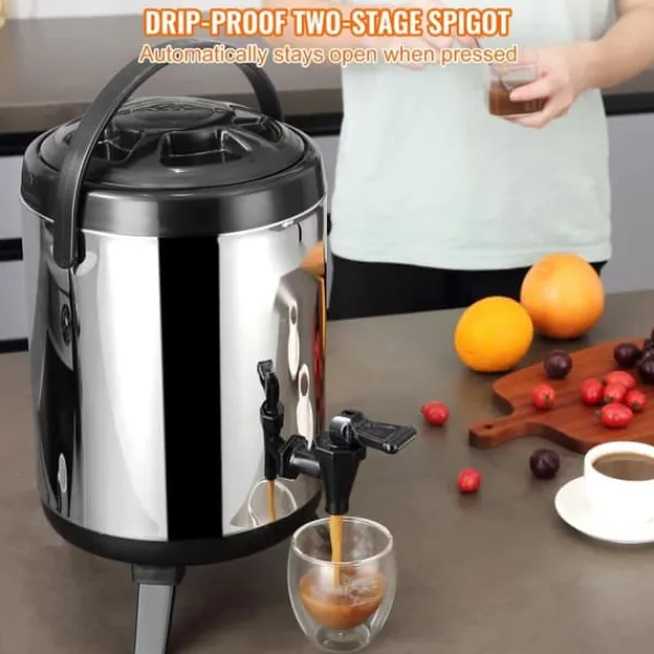 Rustfrit stål drikkevaredispenser, 1,5 gallon (6 liter), termisk servering til varme og kolde drikke. Fødevaregodkendt til te, kaffe og vand. Online