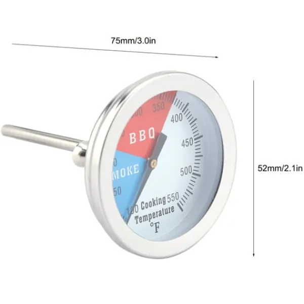 Køkkentermometre>rustfrit stål grilltermometer 100-550℉ rund hættetemperatur til grillovn grill