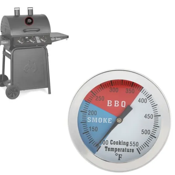 Køkkentermometre>rustfrit stål grilltermometer 100-550℉ rund hættetemperatur til grillovn grill