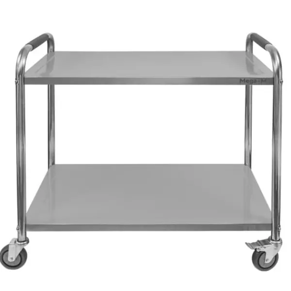 Rustfrit stål 2-hylde Mega-M STANDARD serveringsvogn B-90 cm D-50 cm H-90 cm N Hot