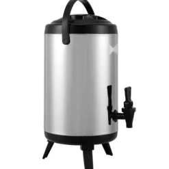 Rustfrit stål, isoleret drikkevaredispenser 7,6 liter; perfekt til varm/kold te, kaffe, vand — ideel til restauranter og cafeer.