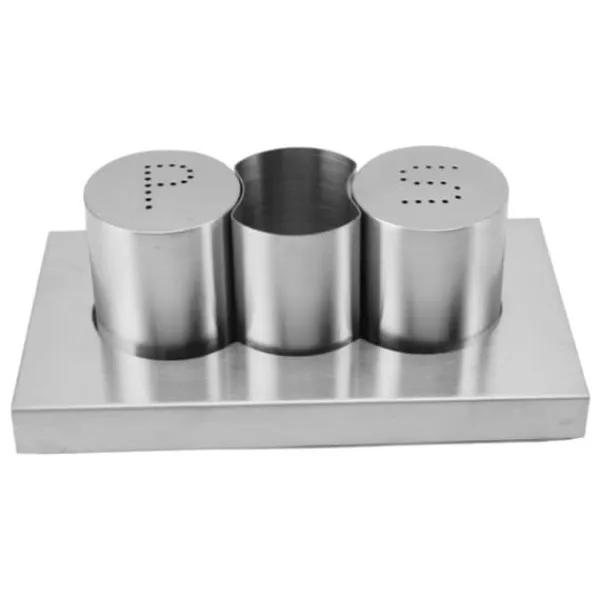 Salt- & Peberstrøere>Rustfrit stål Salt Peber Shakers Sæt Tandstikker Holder med Bakke Krydderi Dispenser Krydderi Dispenser Køkkentilbehør