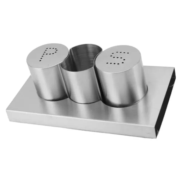 Salt- & Peberstrøere>Rustfrit stål Salt Peber Shakers Sæt Tandstikker Holder med Bakke Krydderi Dispenser Krydderi Dispenser Køkkentilbehør