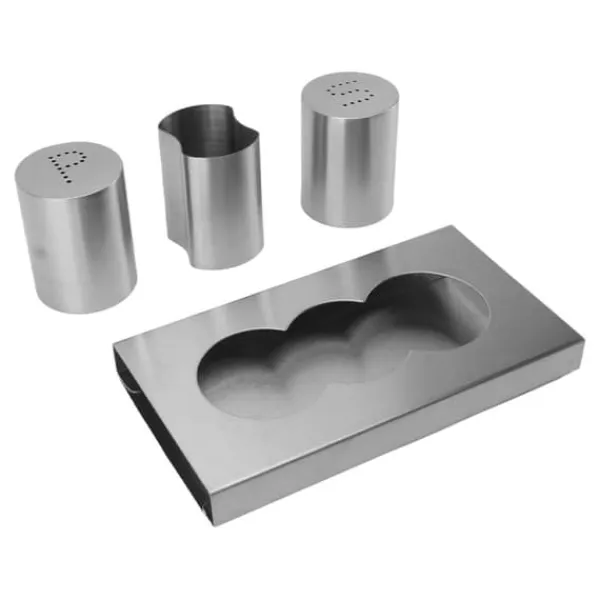 Salt- & Peberstrøere>Rustfrit stål Salt Peber Shakers Sæt Tandstikker Holder med Bakke Krydderi Dispenser Krydderi Dispenser Køkkentilbehør