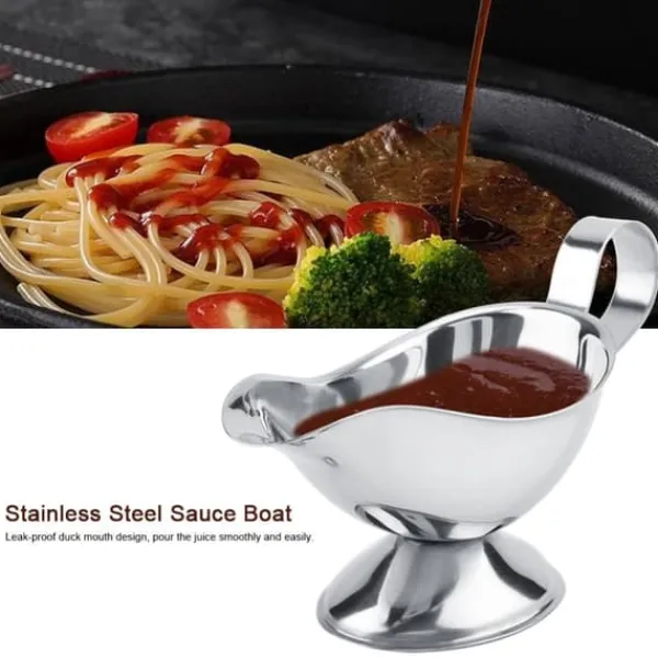 Tilbehør Til Madservering>Rustfrit Stål Steak Pepper Sauce Boat Krydderibeholder til Restaurantkøkken (10oz)