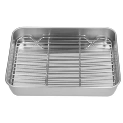 Rustfrit stål stegepande med rist - Rengøringsvenlig rektangulær stegepande til madlavning og bagning (26,5x20,5x5cm / 10,4x8,1x2,0in) Discount