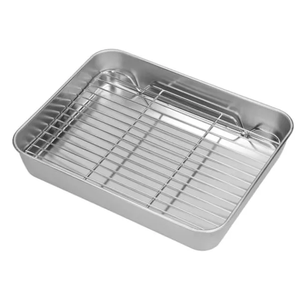 Rustfrit stål stegepande med rist - Rengøringsvenlig rektangulær stegepande til madlavning og bagning (26,5x20,5x5cm / 10,4x8,1x2,0in) Discount