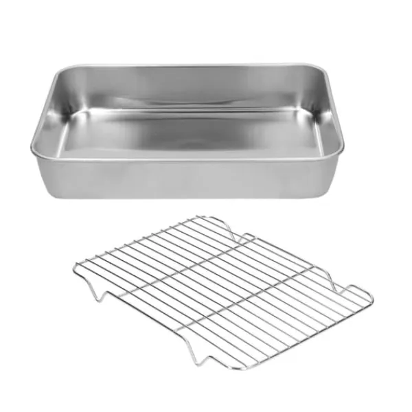 Rustfrit stål stegepande med rist - Rengøringsvenlig rektangulær stegepande til madlavning og bagning (26,5x20,5x5cm / 10,4x8,1x2,0in) Discount
