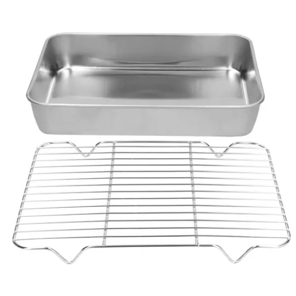 Rustfrit stål stegepande med rist - Rengøringsvenlig rektangulær stegepande til madlavning og bagning (26,5x20,5x5cm / 10,4x8,1x2,0in) Discount