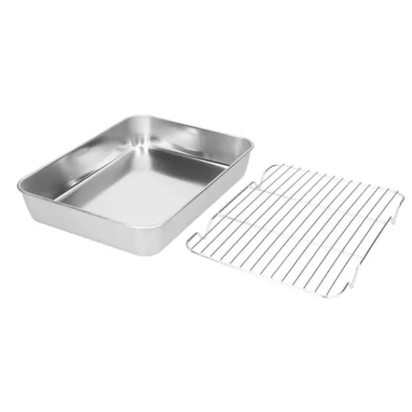 Rustfrit stål stegepande med rist - Rengøringsvenlig rektangulær stegepande til madlavning og bagning (26,5x20,5x5cm / 10,4x8,1x2,0in) Discount