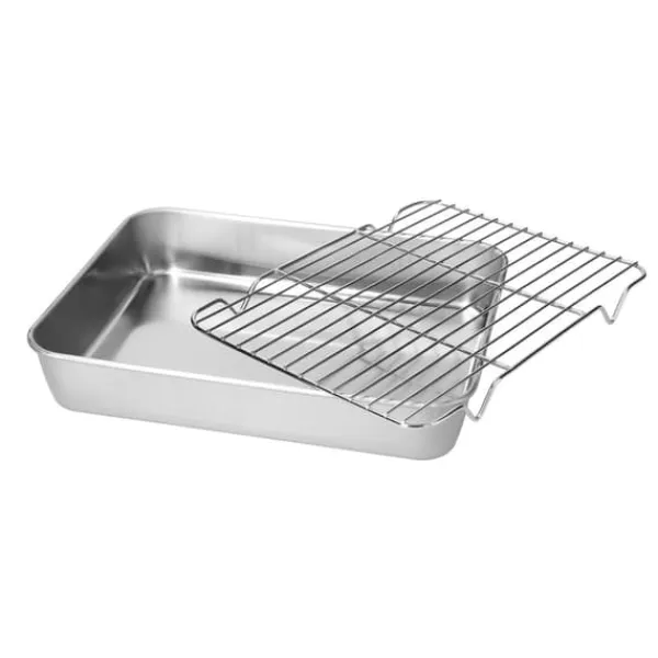 Rustfrit stål stegepande med rist - Rengøringsvenlig rektangulær stegepande til madlavning og bagning (26,5x20,5x5cm / 10,4x8,1x2,0in) Discount