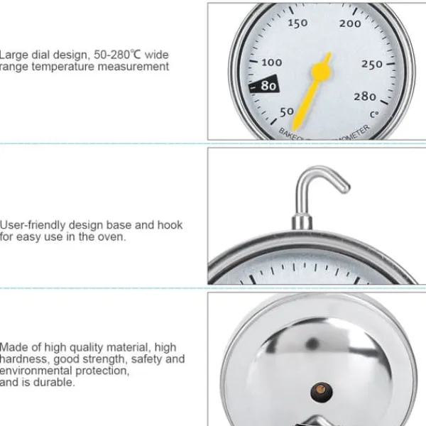 Køkkentermometre>Rustfrit Stål Stor Ovntermometer med Krog Køkken Madlavning Måleværktøj 50-280 ℃