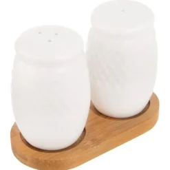 Salt- og peberbøsse i porcelæn med stativ WHITELINE 3 stk.