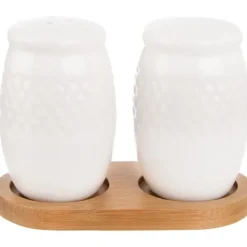 Salt- og peberbøsse i porcelæn med stativ WHITELINE 3 stk.