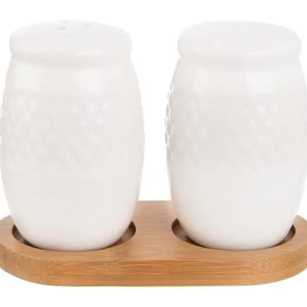 Salt- og peberbøsse i porcelæn med stativ WHITELINE 3 stk.