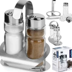 Salt- og peberbøsser med stativ, 3 stk. Best