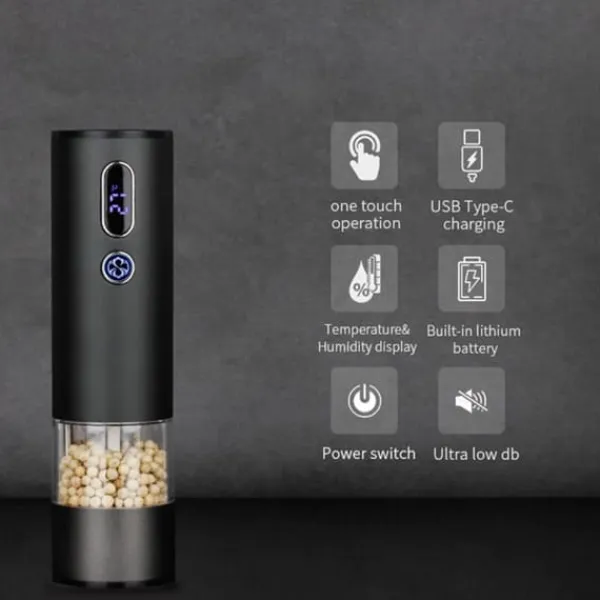 Krydderikværne>Salt Peber Krydderi kværn Batteridrevet med LED lys