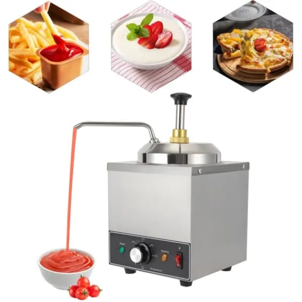 Madopvarmere>Saucedispenser - Elektrisk saucepumpe med varme - 2 L - 30–110 °C termostat - 650 W - Rustfrit stål - EU-stik - 21×21×37 cm - Sølv