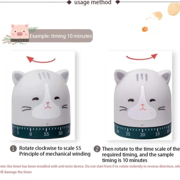 Sød Kat Timer Køkken 60 Minutters Timer 360 Graders Roterende Timer til Bagning og Kogning Hot