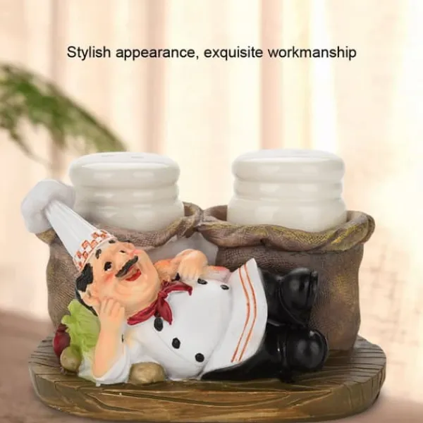 Salt- & Peberstrøere>Sød Kokkestatue Salt- og Peberflaskeholder Ornamenter Boligindretning Køkken Harpiks Håndværk #C