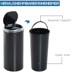 Sensor affaldsspand 42L, automatisk med låg, rustfri, til badeværelse, kontor, køkken, sort Clearance