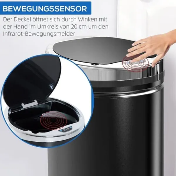 Sensor affaldsspand 42L, automatisk med låg, rustfri, til badeværelse, kontor, køkken, sort Clearance
