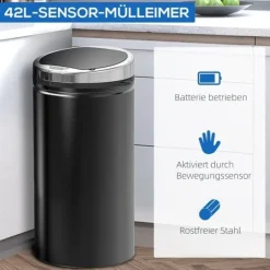 Sensor affaldsspand 42L, automatisk med låg, rustfri, til badeværelse, kontor, køkken, sort Clearance