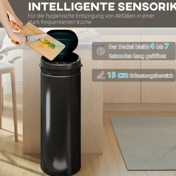 Sensor-skraldespand 50 L med soft close, rustfrit stål, hygiejnisk køkken Discount