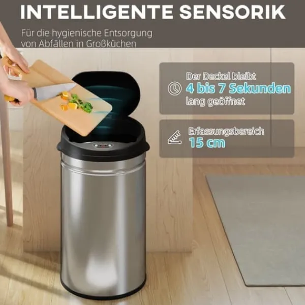 Skraldespande & Papirkurve>Sensor-skraldespand 30 L med soft close, rustfrit stål, hygiejnisk køkken
