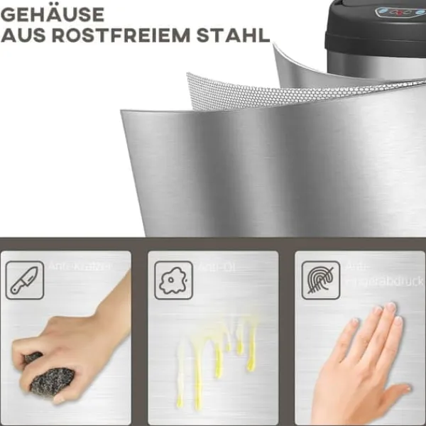 Skraldespande & Papirkurve>Sensor-skraldespand 30 L med soft close, rustfrit stål, hygiejnisk køkken
