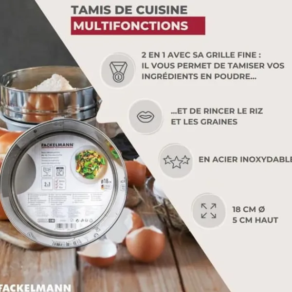 Sier>Set med 2 extra fina kökssiktar i rostfritt stål - FACKELMANN - Basic - 18 cm