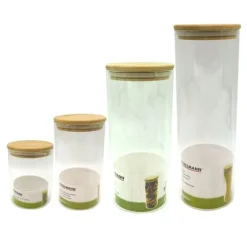 Set med 4 förvaringsbehållare i glas - FACKELMANN - Naturfärgad - Bambulock Best