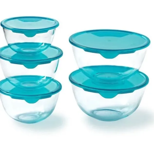 Set med 5 skålar med lock - PYREX - 1x 0,5L + 2x 1L + 2x 2L Clearance