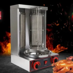 Shawarma grill - Vertikal gas-rotisseri - 3000 W - 2 brændere - 12 kg kapacitet - Rustfrit stål - Til 3–5 personer - Sort Best