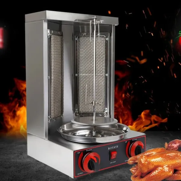 Shawarma grill - Vertikal gas-rotisseri - 3000 W - 2 brændere - 12 kg kapacitet - Rustfrit stål - Til 3–5 personer - Sort Best