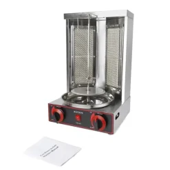 Shawarma grill - Vertikal gas-rotisseri - 3000 W - 2 brændere - 12 kg kapacitet - Rustfrit stål - Til 3–5 personer - Sort Best