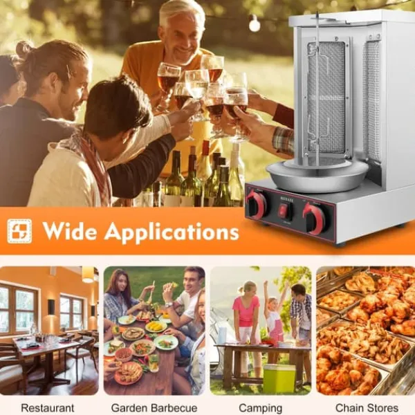 Shawarma grill - Vertikal gas-rotisseri - 3000 W - 2 brændere - 12 kg kapacitet - Rustfrit stål - Til 3–5 personer - Sort Best