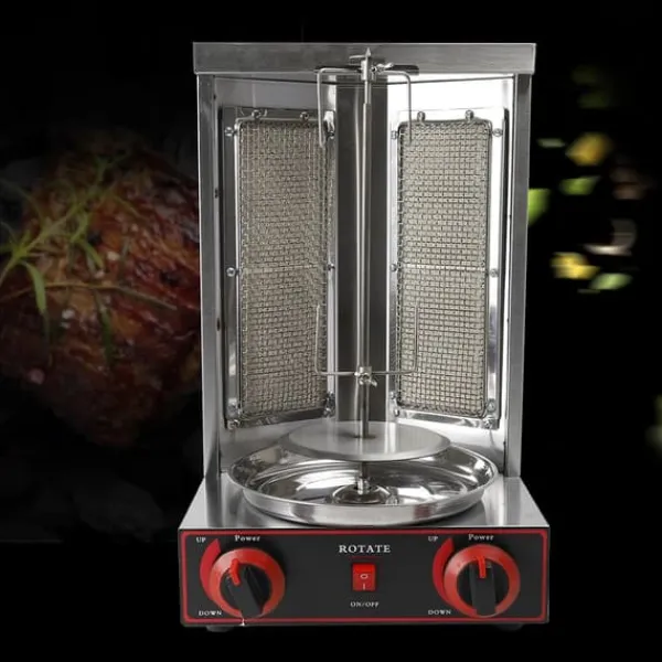 Grill-Ovne & Ovn Med Roterende Stegespyd>Shawarma/Döner kebab gyrosgrill, LPG gas, 3000 W, 2 brændere, lodret roterende ovn, 8 kg kapacitet, sort